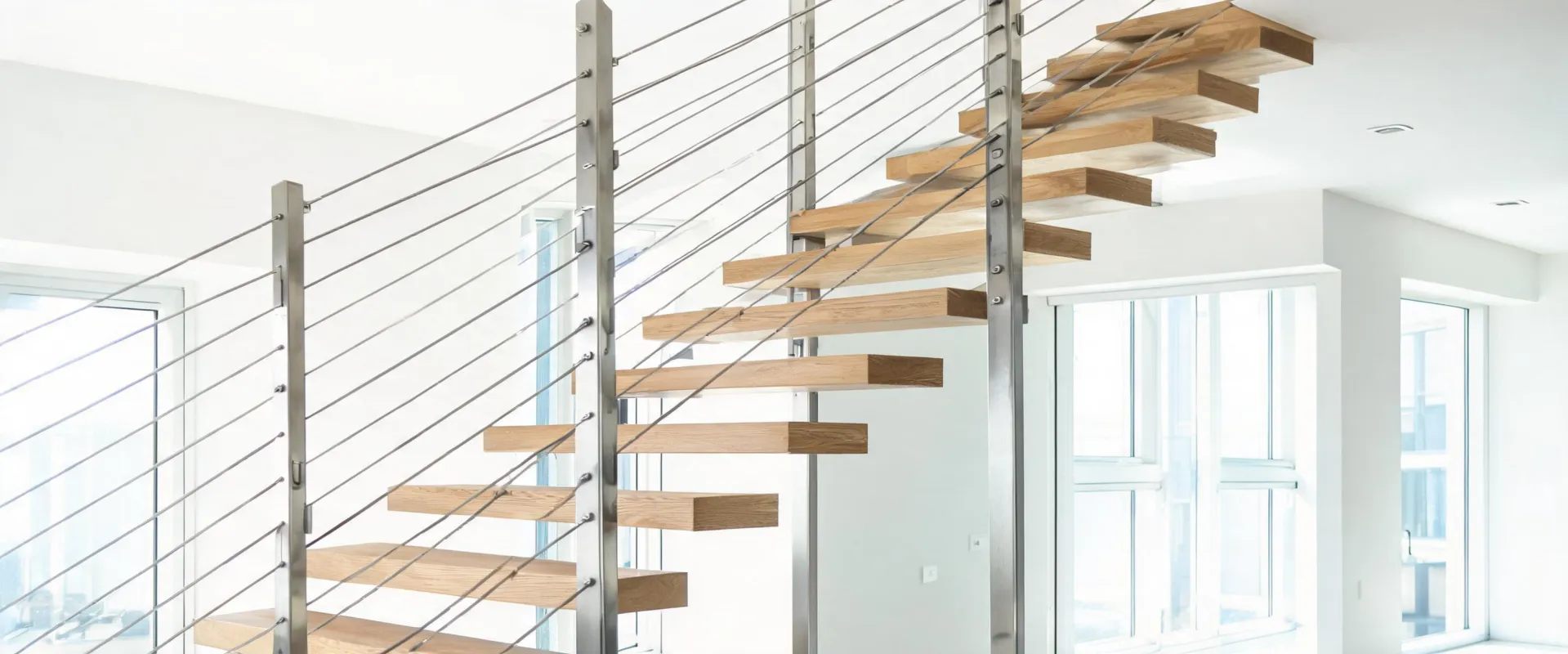 Viewrail cable railing on a modern residential stair and landing