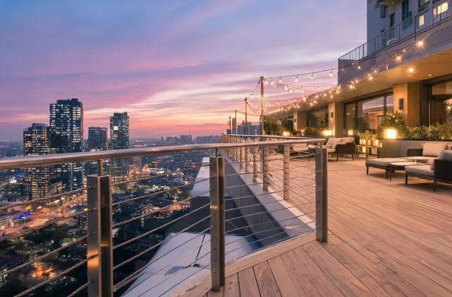 Hospitality outdoor terrace with deck cable railing